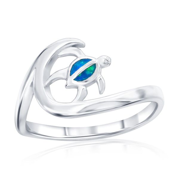 Sterling Silver, Wave and Blue Opal Turtle Ring Mees Jewelry Chillicothe, OH