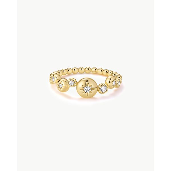 925 Sterling Silver with 14kt Gold Plating Starburst Zig-Zag Beaded Ring Mees Jewelry Chillicothe, OH