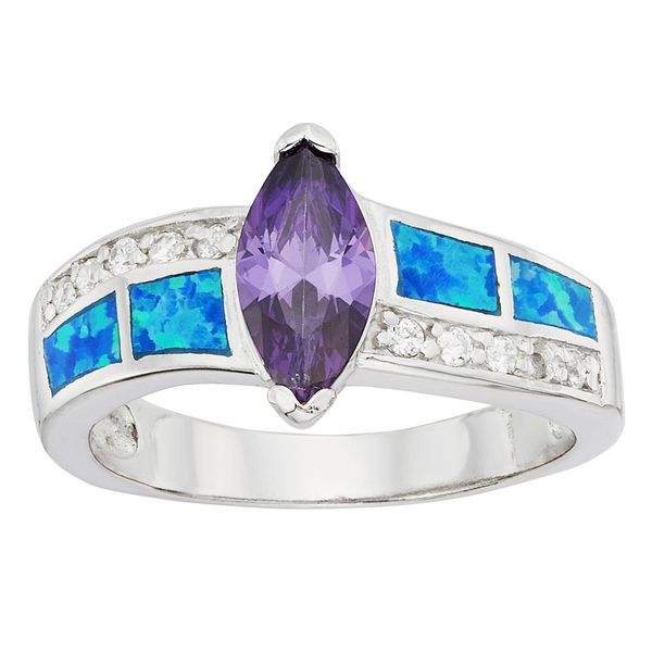 Sterling Silver, CZ, Opal and Marquise Purple CZ Ring Mees Jewelry Chillicothe, OH