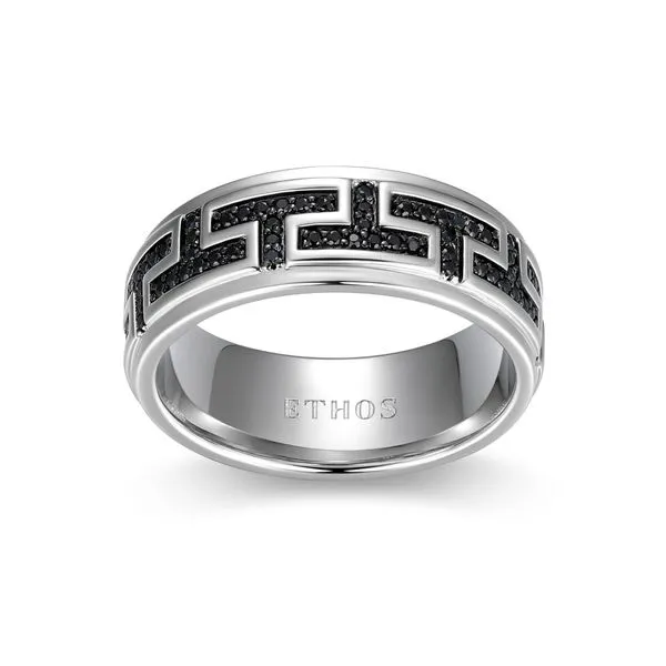 Eclipse Genuine Black Sapphire Geo Eternity Band Ring in Rhodium-Plated Sterling Silver Mees Jewelry Chillicothe, OH