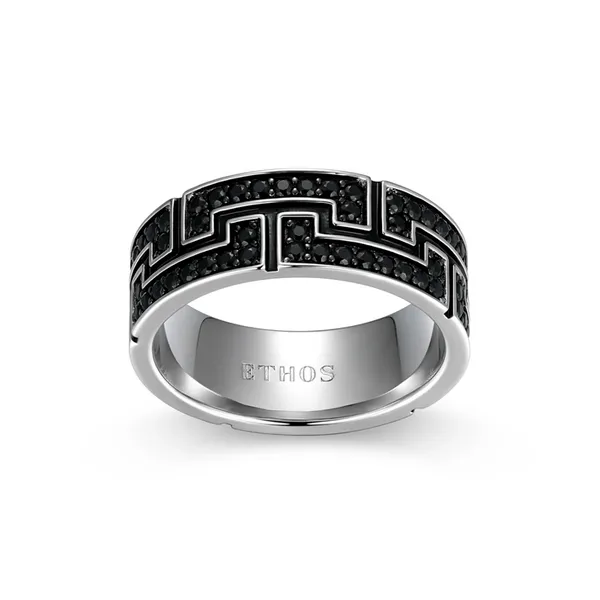 Eclipse Genuine Black Sapphire Labyrinth Eternity Band Ring in Rhodium-Plated Sterling Silver Mees Jewelry Chillicothe, OH