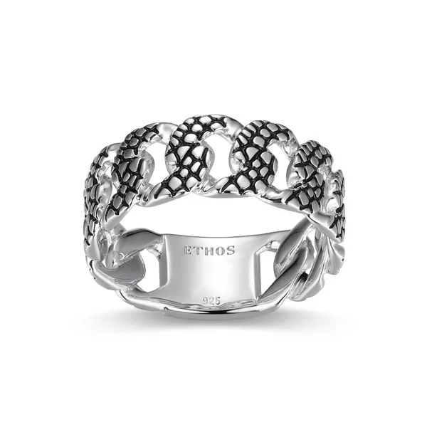 Reptile Design Cuban Link Band Ring in Rhodium-Plated Sterling Silver Mees Jewelry Chillicothe, OH