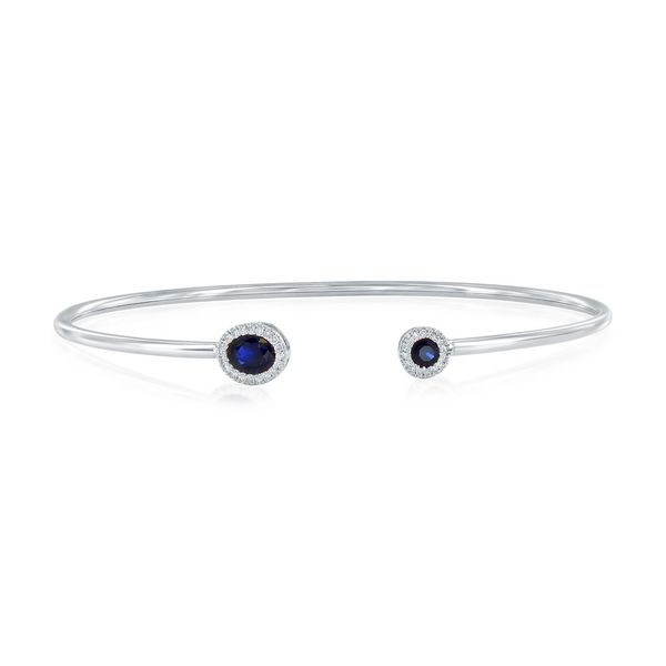 Sterling Silver, Lab-Grown 0.54ct Sapphire & 0.11ct Natural Diamond Bangle Mees Jewelry Chillicothe, OH