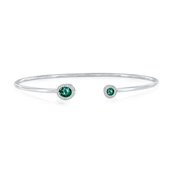 Sterling Silver, Lab-Grown 0.54ct Emerald & 0.11ct Natural Diamond Bangle - (38 Stones) Mees Jewelry Chillicothe, OH