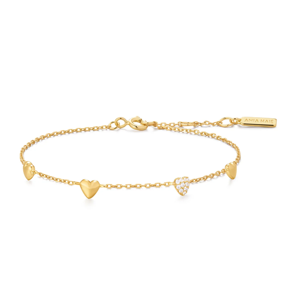 925 Sterling Silver with 14kt Gold Plating Pavé Puffed Heart Station Bracelet Mees Jewelry Chillicothe, OH