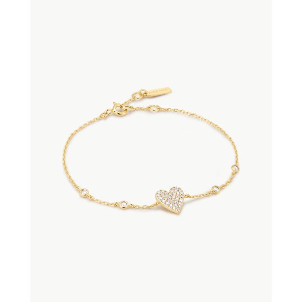 925 Sterling Silver with 14kt Gold Plating Pavé Heart with Bezel Station Bracelet Mees Jewelry Chillicothe, OH