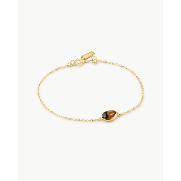 925 Sterling Silver with 14kt Gold Plating Bezel Tiger’s Eye Organic Dome Pebble Bracelet Mees Jewelry Chillicothe, OH