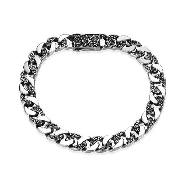 Chisel Contrast Cuban Link Chain Bracelet in Oxidized Rhodium-Plated Sterling Silver Mees Jewelry Chillicothe, OH