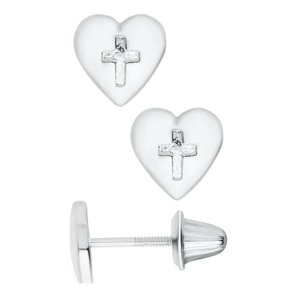 Kiddie Kraft Sterling Silver Heart Cross White CZ Earrings Mees Jewelry Chillicothe, OH