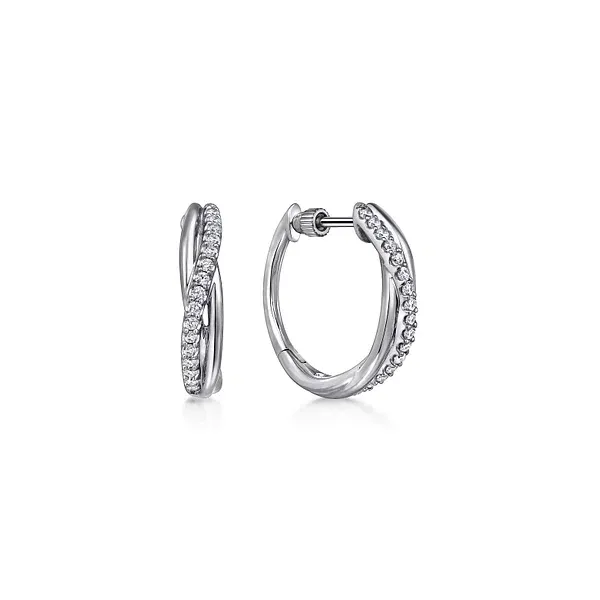 925 Sterling Silver Twisted 15mm White Sapphire Huggie Earrings Mees Jewelry Chillicothe, OH
