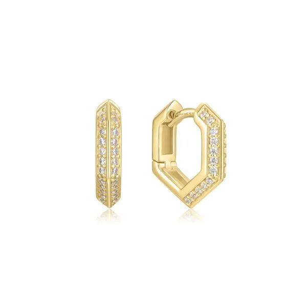 Gold Sparkling Shield Huggie Hoop Earrings Mees Jewelry Chillicothe, OH