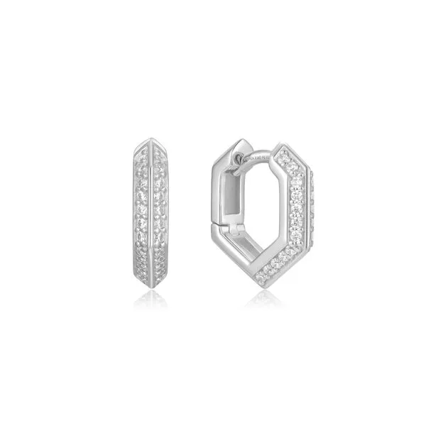 Silver Sparkling Shield Huggie Hoop Earrings Mees Jewelry Chillicothe, OH