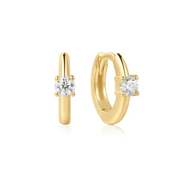 Gold Solitaire Cubic Zirconia Mini Huggies Mees Jewelry Chillicothe, OH