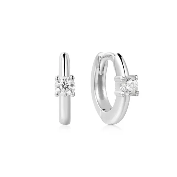 Silver Solitaire Cubic Zirconia Mini Huggies Mees Jewelry Chillicothe, OH