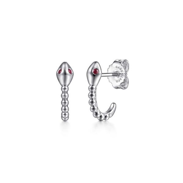 Serpentina - 925 Sterling Silver Snake Bujukan Ruby J Hoop Stud Earrings Mees Jewelry Chillicothe, OH