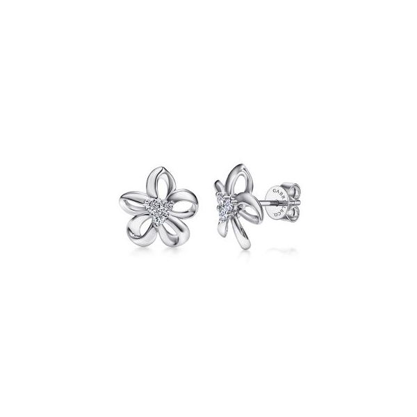 925 Sterling Silver White Sapphire Floral Stud Earrings Mees Jewelry Chillicothe, OH