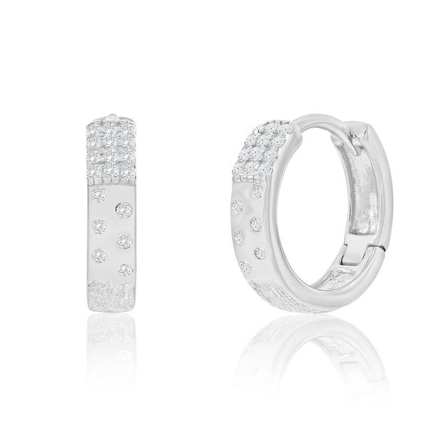 Sterling Silver, CZ & Brushed Hoop Earrings Mees Jewelry Chillicothe, OH