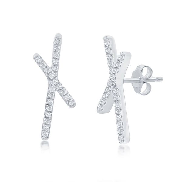 Sterling Silver, 'X' Design Diamond Studs - (44 Stones) Mees Jewelry Chillicothe, OH