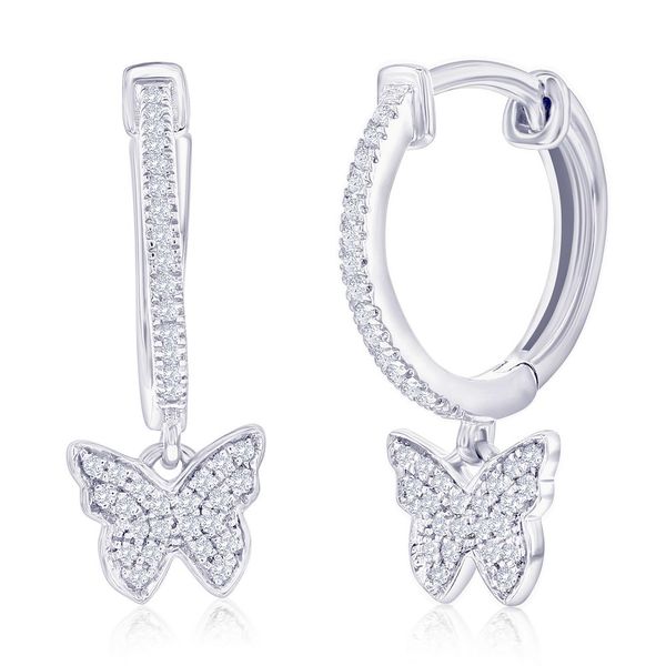 Sterling Silver, Butterfly Charm Diamond Huggies Mees Jewelry Chillicothe, OH