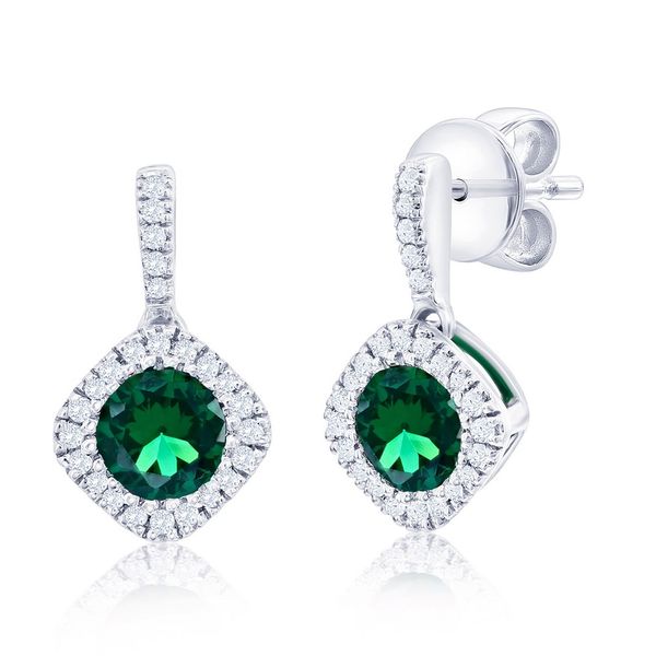 Sterling Silver, Lab-Grown 1.04cttw Emerald & 0.13cttw Natural Diamond Earrings Mees Jewelry Chillicothe, OH