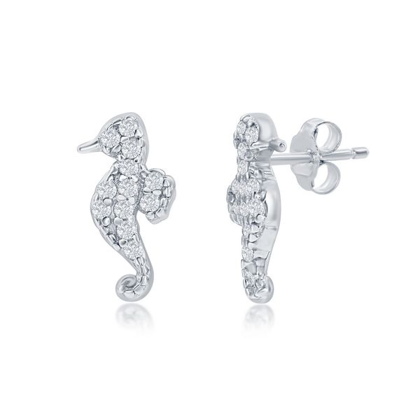 Sterling Silver, CZ Seahorse Stud Earrings Mees Jewelry Chillicothe, OH
