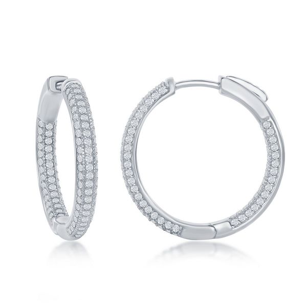 Sterling Silver, 3x25mm Inside-Outside Micro Pave CZ Hoop Earrings Mees Jewelry Chillicothe, OH