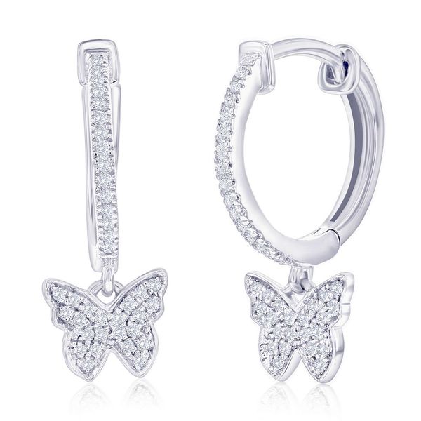 Sterling Silver, Butterfly Charm Diamond Huggies Mees Jewelry Chillicothe, OH