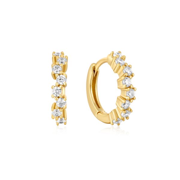 925 Sterling Silver with 14kt Gold Plating Sparkle Cluster Huggie Hoop Earrings Mees Jewelry Chillicothe, OH