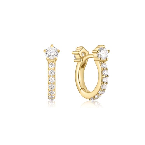 925 Sterling Silver with 14kt Gold Plating Sparkling Pavé Huggie Hoop Earrings Mees Jewelry Chillicothe, OH