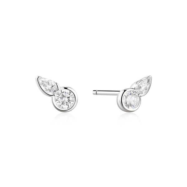 Silver Bezel Round & Teardrop Stud Earrings Mees Jewelry Chillicothe, OH