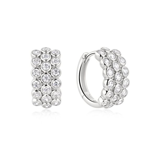 Silver Triple Row Bezel Huggie Hoop Earrings Mees Jewelry Chillicothe, OH