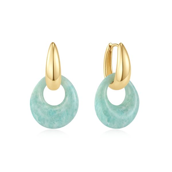 925 Sterling Silver with 14kt Gold Plating Hollow Amazonite Organic Pebble Drop Earrings Mees Jewelry Chillicothe, OH