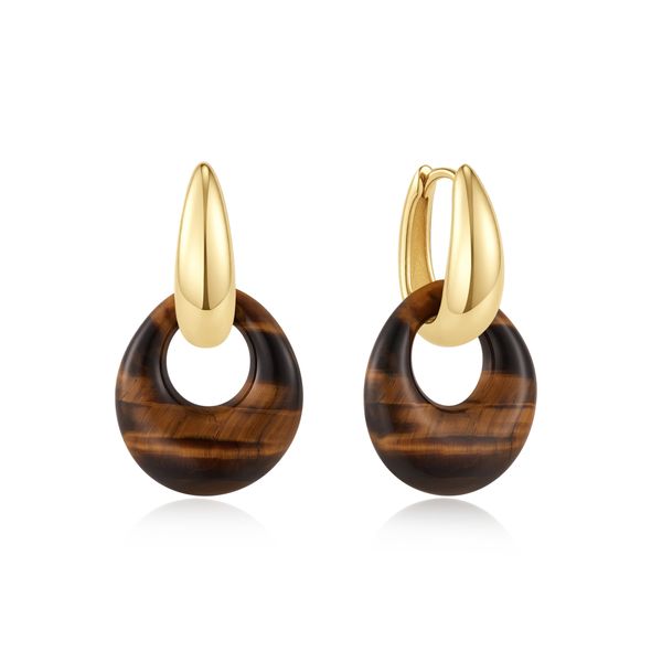 925 Sterling Silver with 14kt Gold Plating Hollow Tiger’s EyeOrganic Pebble Drop Earrings Mees Jewelry Chillicothe, OH