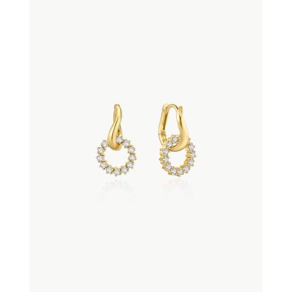 925 Sterling Silver with 14kt Gold Plating Pavé Interlocked Huggie Hoop Earrings Mees Jewelry Chillicothe, OH