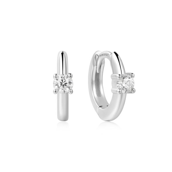 Silver Solitaire Cubic Zirconia Mini Huggies Mees Jewelry Chillicothe, OH