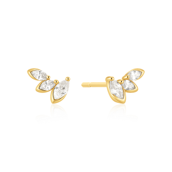 Gold-plated Sterling Silver Half-Bezel Triple Marquise Stud Earrings Mees Jewelry Chillicothe, OH