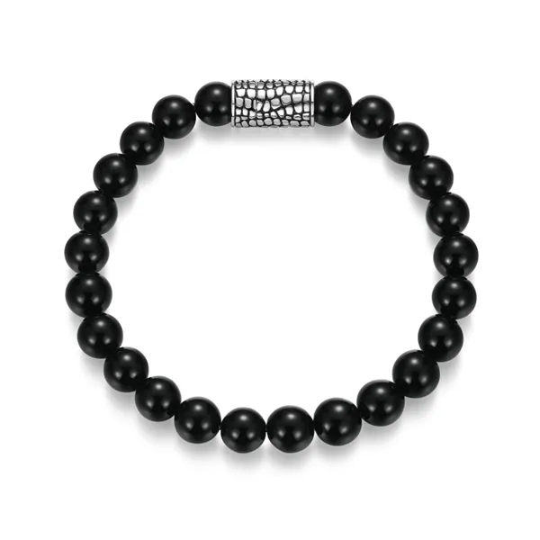 Reptile Design Magnetic Closure Black Agate Beaded Bracelet in Rhodium-Plated Sterling Silver Mees Jewelry Chillicothe, OH