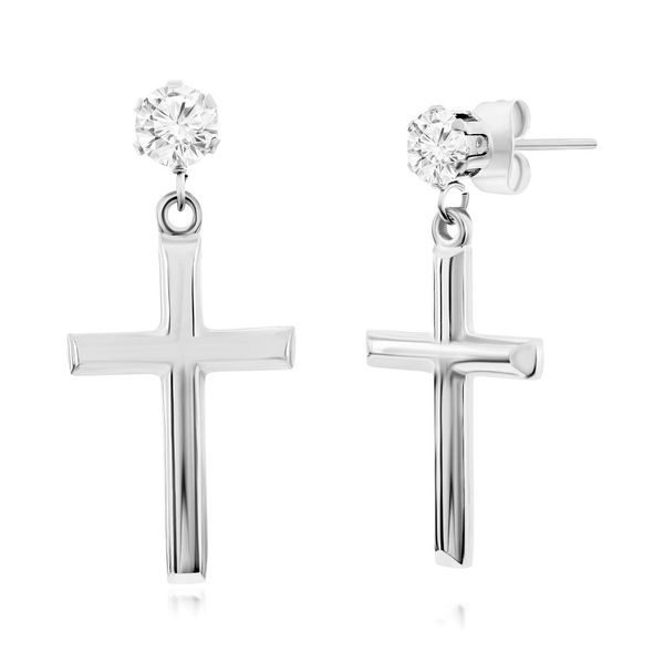 Stainless Steel Polished Cross & CZ Earrings Mees Jewelry Chillicothe, OH