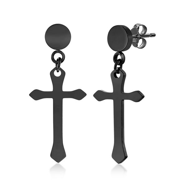 Stainless Steel Polished Cross Earrings - Black Plated Mees Jewelry Chillicothe, OH