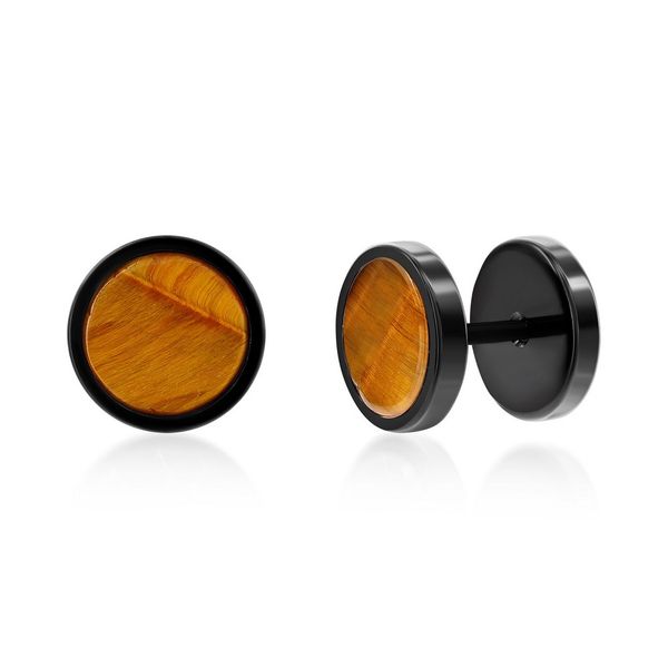 Stainless Steel Round Stud Earrings - Tiger Eye Mees Jewelry Chillicothe, OH
