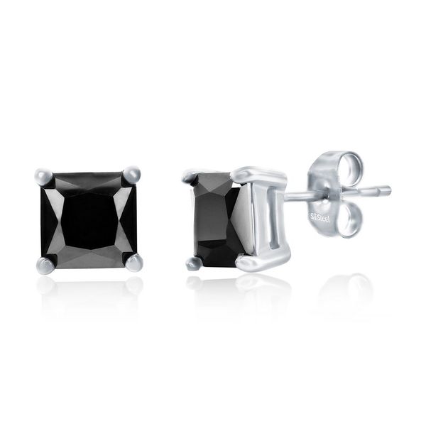 Stainless Steel, 8mm Square Black CZ Studs Mees Jewelry Chillicothe, OH
