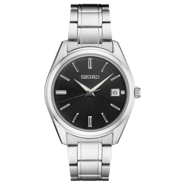 STSTEEL BLK FACE WR SAPH CRYS SEIKO WATCH Meigs Jewelry Tahlequah, OK