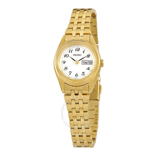GOLD TONE STSTEEL ESSEN COLL. WHITE DIAL DAY/DATE 100M WATCH Meigs Jewelry Tahlequah, OK