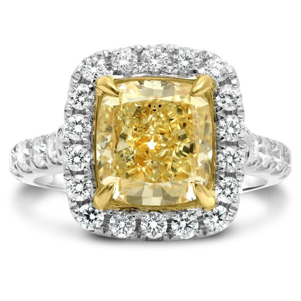 Cushion Fancy Yellow Diamond Halo Engagement Ring Meigs Jewelry Tahlequah, OK