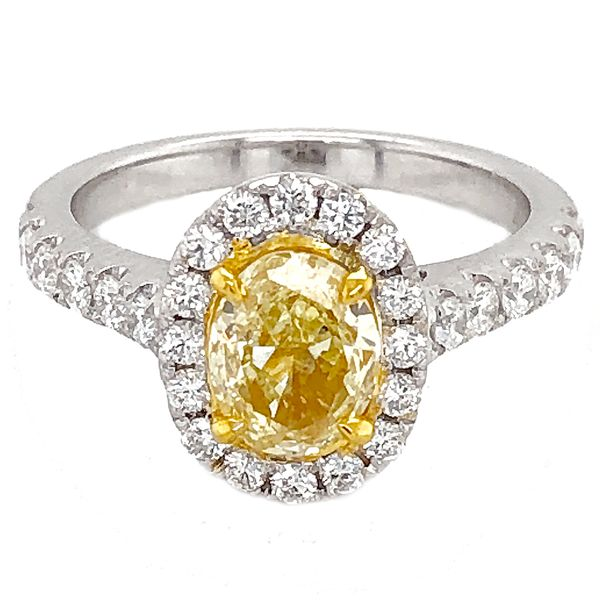Oval Fancy Yellow Diamond Halo Engagement Ring Meigs Jewelry Tahlequah, OK