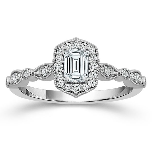 Emerald Cut Diamond Halo Engagement Ring Meigs Jewelry Tahlequah, OK
