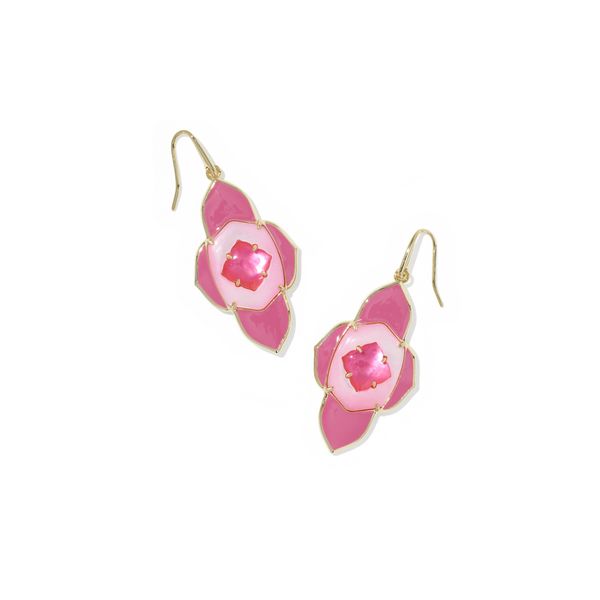 Yellow Gold Hot Pink Medallion Drop Earrings Meigs Jewelry Tahlequah, OK