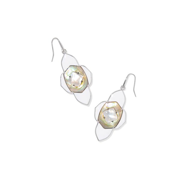 Rhodium Plated White Mix Abbie Medallion Drop Earrings Meigs Jewelry Tahlequah, OK