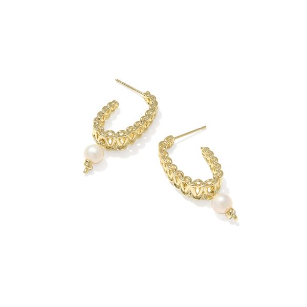 Yellow Gold Plated Freshwater Cultured Pearl Gabriella Hoop Earrings Meigs Jewelry Tahlequah, OK