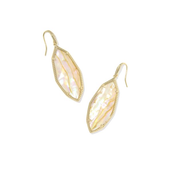 Yellow Gold Plated Iridescent Abalone Ophelia Drop Earrings Meigs Jewelry Tahlequah, OK
